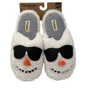 Dearfoams Snowman Slippers w/ Sunglasses Womens 9-10 Mens 7-8 White & Black NWT
